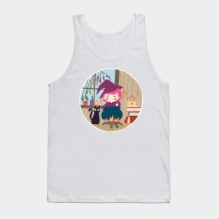 Cute Pink Witch Girl Illustration Tank Top